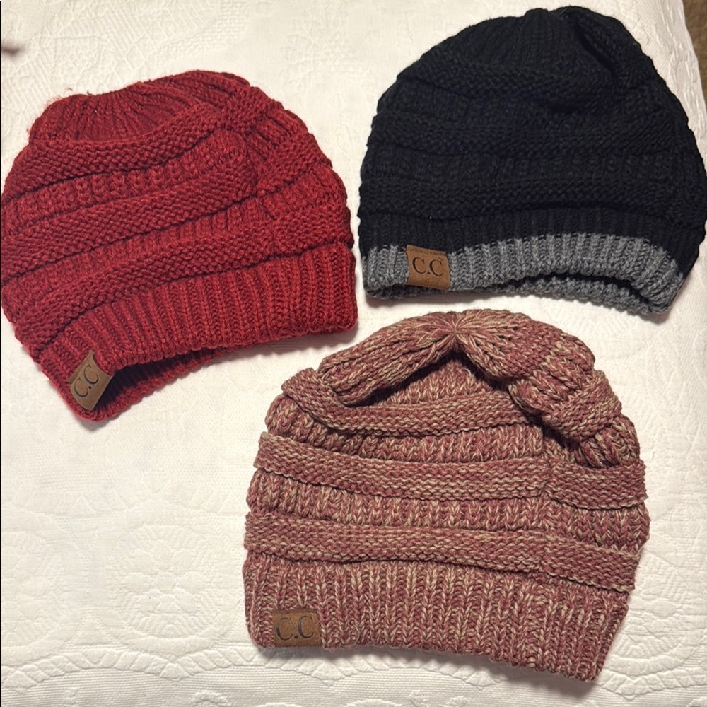 C.C Knit Beanie Set Burgundy Black Mauve